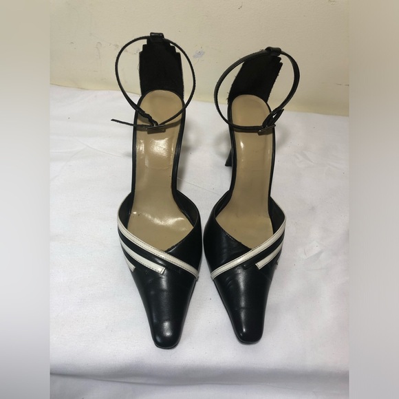 Shoes - Elegant Black and White Genuine Leather Women's Heels